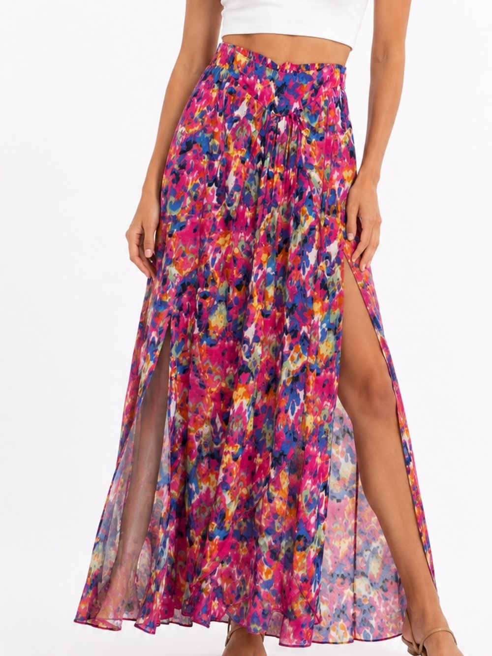 RU Watercolor Willow Maxi Skirt - Slit Sides